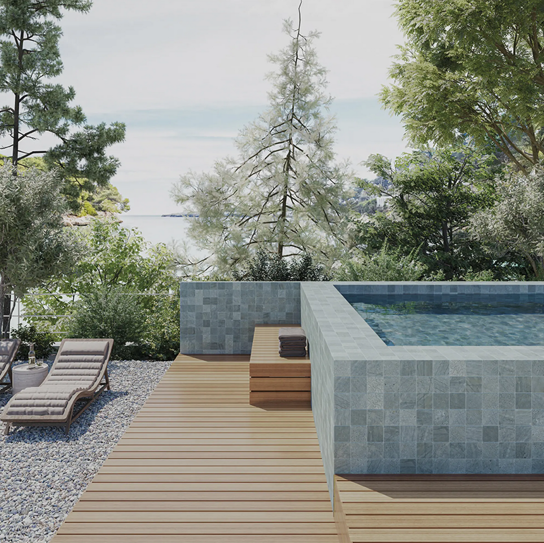 Carrelage exterieur Sukabumi Bleu pour terrasse et piscine